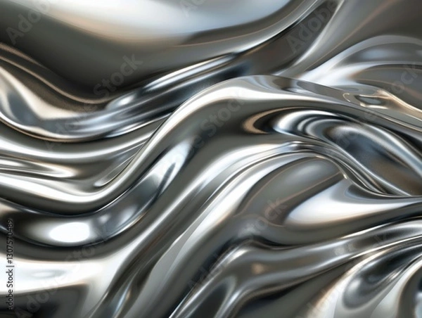 Fototapeta Abstract Flowing Silver Liquid  Metallic Texture Background