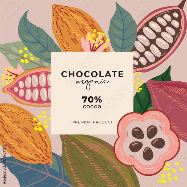 Obraz Cocoa bean illustration. Vintage style design template. chocolate cocoa beans. Vector illustration