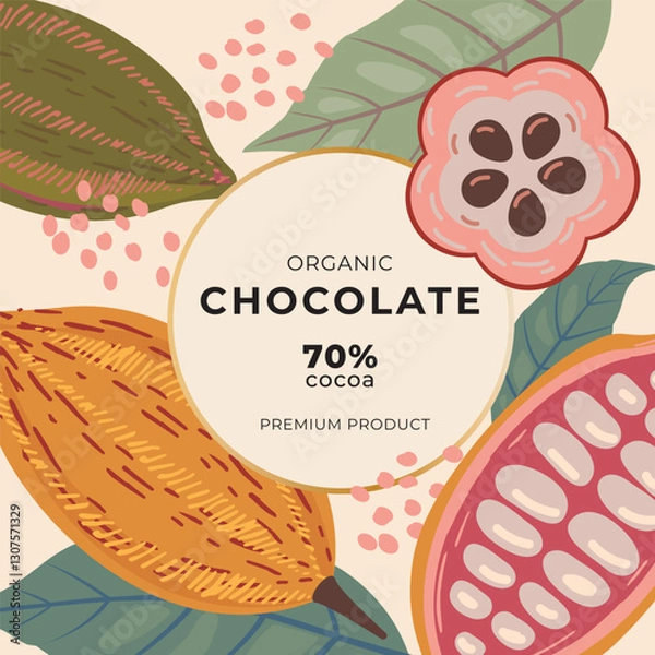 Fototapeta Cocoa bean illustration. Vintage style design template. chocolate cocoa beans. Vector illustration