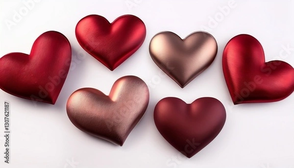 Fototapeta Group of Heart Shapes: Romantic Collection Isolated on White