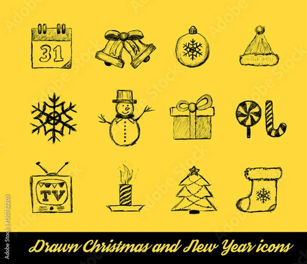 Fototapeta Christmas Drawn vector set