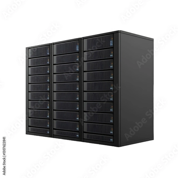 Obraz Data Center Racks: Server cabinets storing data in an isolated setting. Modern hardware for information technology, providing data storage and processing.