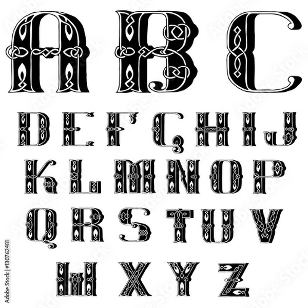 Fototapeta beautiful Celtic font with patterns