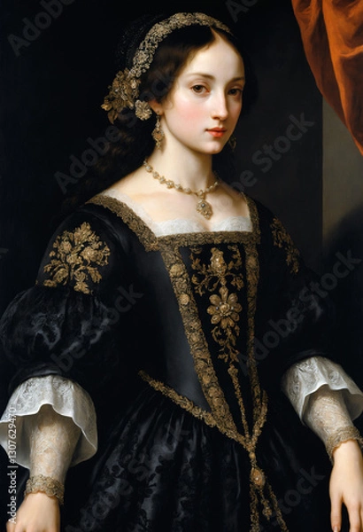 Obraz Renaissance-style painting portrait of a princess in gothic clothing, Generative A	
