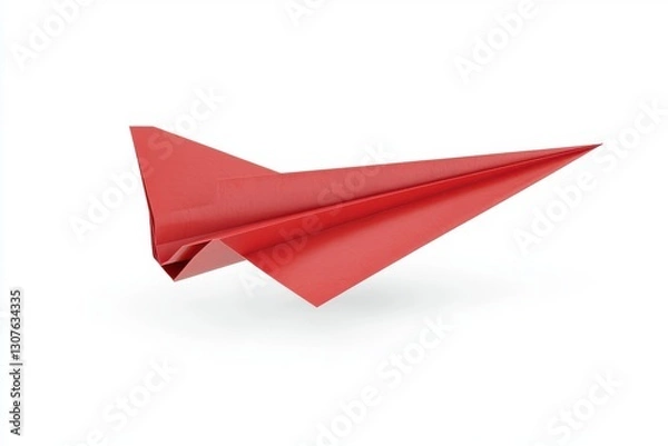 Fototapeta 3D render of a red paper airplane in flight isolated on a white background for travel and creativity concepts