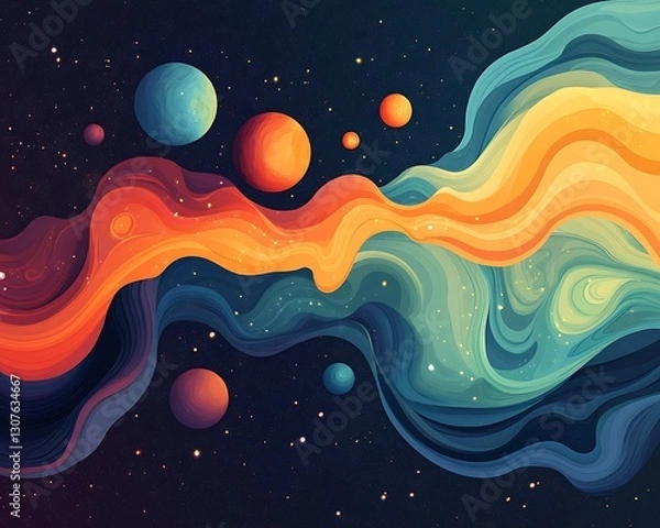 Fototapeta Abstract cosmic swirl with planets.