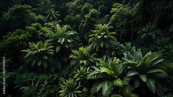 Fototapeta Lush Tropical Jungle Canopy - Aerial View of Vibrant Greenery