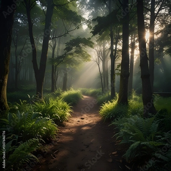 Fototapeta Sunlit Forest Path: A Tranquil Walk in Nature