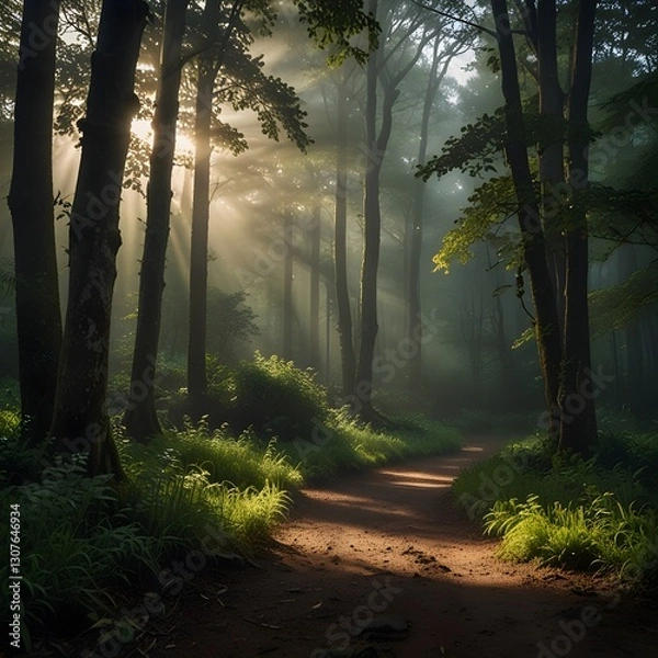 Fototapeta Sunlit Forest Path: A Tranquil Walk in Nature