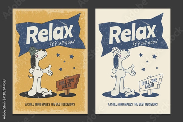 Obraz retro 30s poster with a cute dog cartoon character, vector illustration