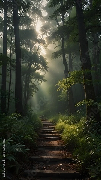 Fototapeta Sunlit Forest Path: A Tranquil Walk in Nature