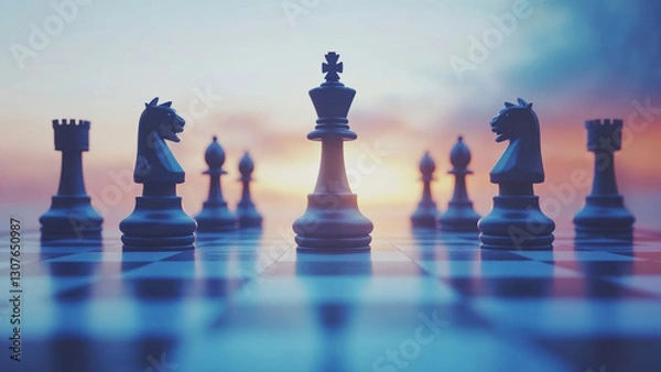 Fototapeta Chess pieces arranged in a circle on a chessboard