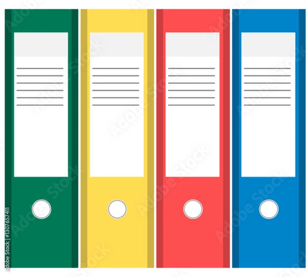 Fototapeta Set of colourful lever arch binders or folders isolated on a transparent background