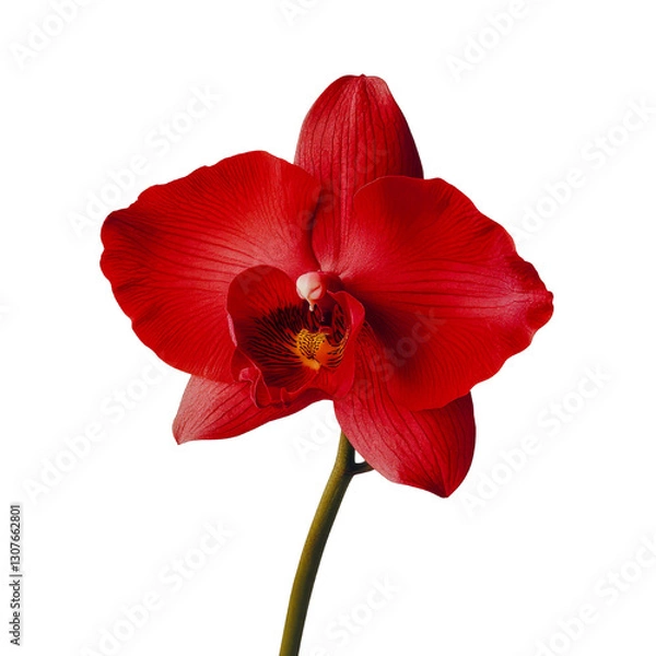 Fototapeta Close-up of a vibrant red orchid flower with delicate petals and intricate details, isolated on a white background for botanical and decorative use