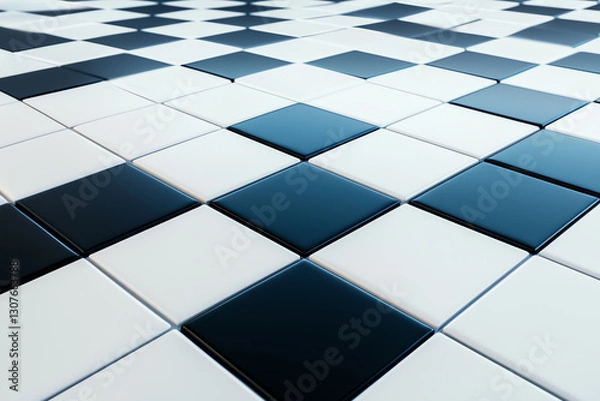 Fototapeta close up view of black and white checkered tile pattern, creating modern and stylish aesthetic. glossy finish enhances visual appeal, making it suitable for various design projects