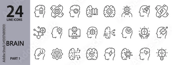 Obraz Brain line icons set with Mind, AI, Intelligence, Head, Thinking, Brainstorming, Creative and more. Editable Stroke