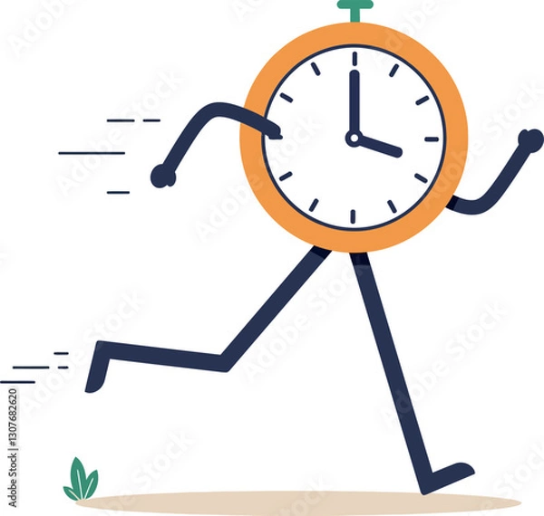 Obraz Running clock character in a minimal style conveying urgency and time management in vector art