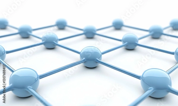 Fototapeta Blue Connected Nodes and Lines on Abstract Network Background