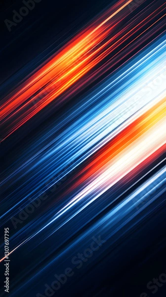 Obraz Dark blue gradient background with blurred stripes of red and orange
