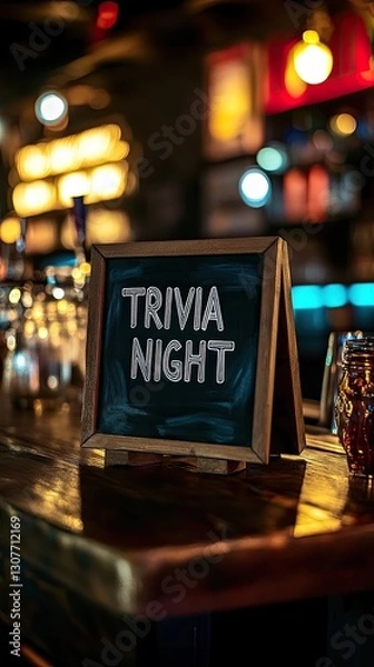 Fototapeta Bar table with chalkboard sign "TRIVIA NIGHT"