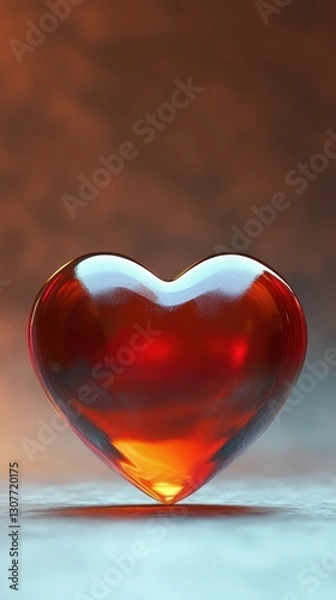 Fototapeta Heart-shaped glass sculpture glows softly with warm colors in serene ambient light at evening time