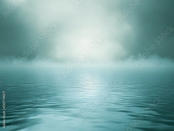 Fototapeta Calm misty ocean with soft rippling water