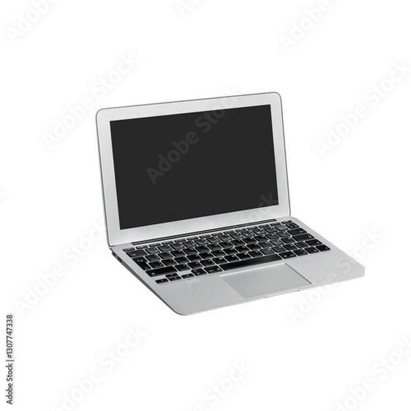 Fototapeta A silver-colored laptop is angled slightly to the right of the image