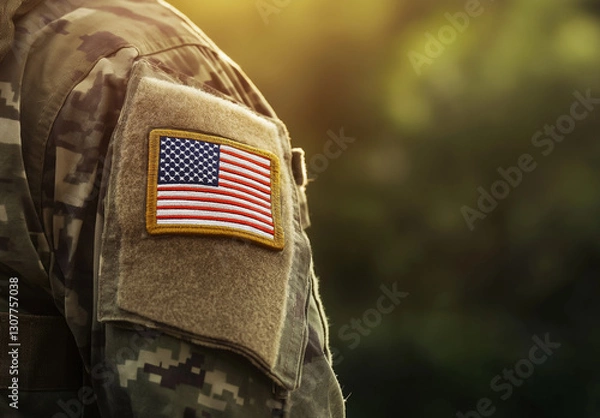 Obraz U.S. military uniform with an American flag patch on the arm