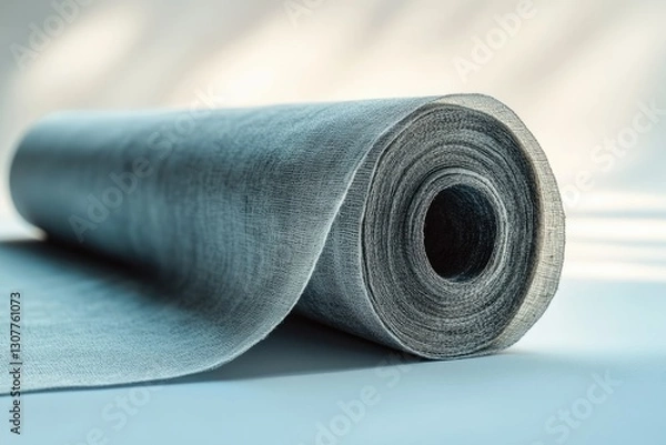 Fototapeta A roll of gray woven fabric, possibly for textile or construction use, showcasing texture and material.
