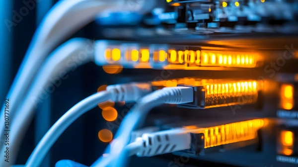 Fototapeta network cables connected to data center