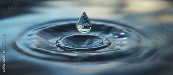 Fototapeta Water Drop Producing Ripples on Calm Surface in Soft Light