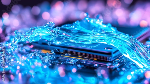 Fototapeta Liquid-Cooled CPU Neon-lit tech, futuristic design