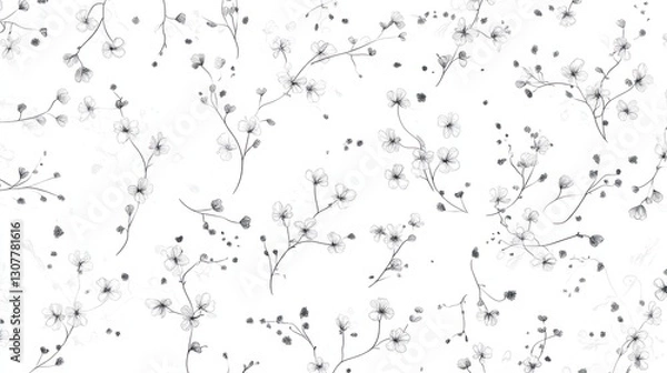 Fototapeta Abstract floral pattern, delicate blossoms, seamless background, for digital design, print, or web