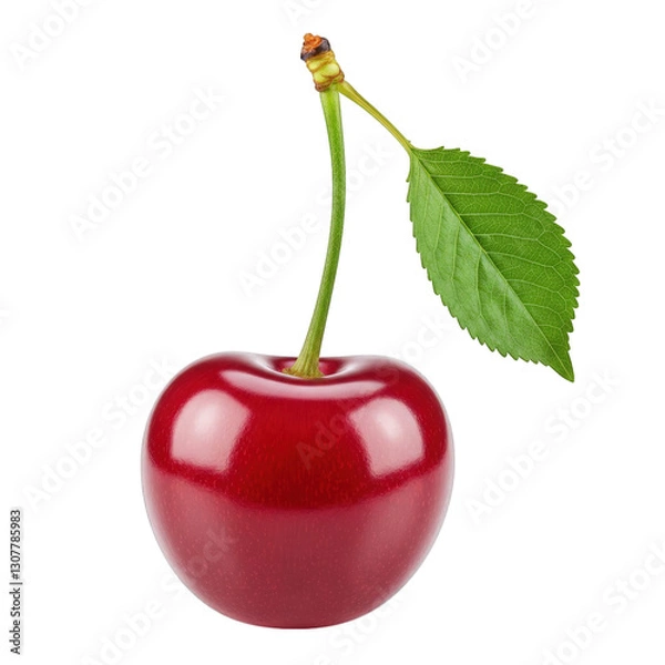 Fototapeta Fresh cherry with leaf isolated on transparent background