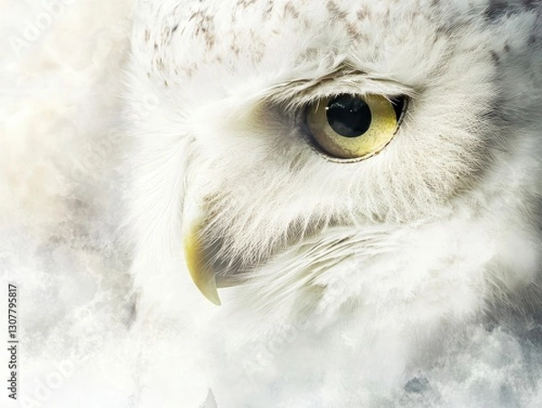 Fototapeta Close-up Portrait of a Majestic White Owl with Striking Features