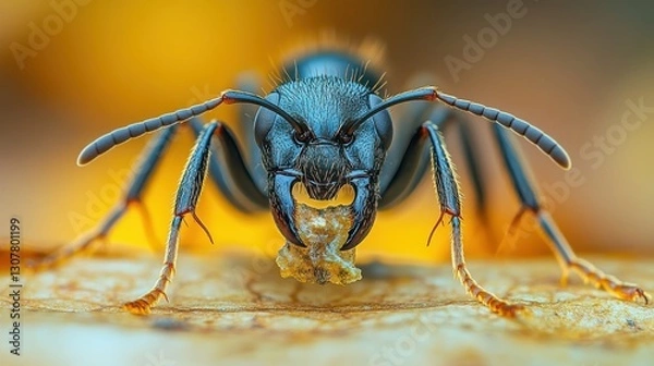Fototapeta Detailed Close Up of an Ant Carrying Food with Precision in Macro Photography Composition