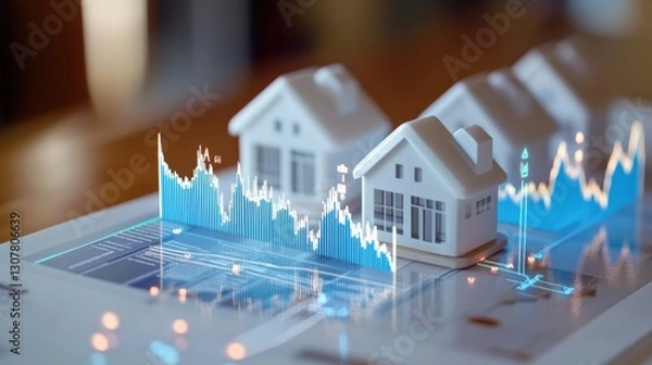 Obraz Real estate market analysis urban area infographic digital environment aerial view investment trends