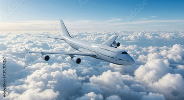 Fototapeta Experience the Freedom of Flight: Commercial Aircraft Soars Above Scenic Cloudscape for International Travel