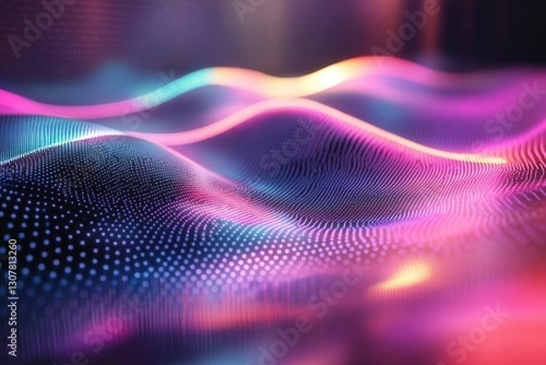 Fototapeta Abstract vibrant wavy landscape of interconnected glowing particles, digital art.