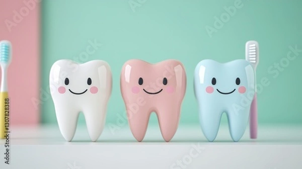 Obraz Friendly cartoon tooth characters dental care concept colorful illustration cheerful atmosphere gigapixel quality