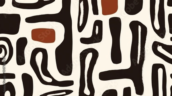 Obraz dark brown and white pattern featuring thick lines and simple organic shapes.  