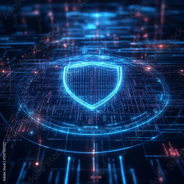 Obraz AI Digital Security Shield: Protecting Data with Advanced Technology. Futuristic, robust, and       
