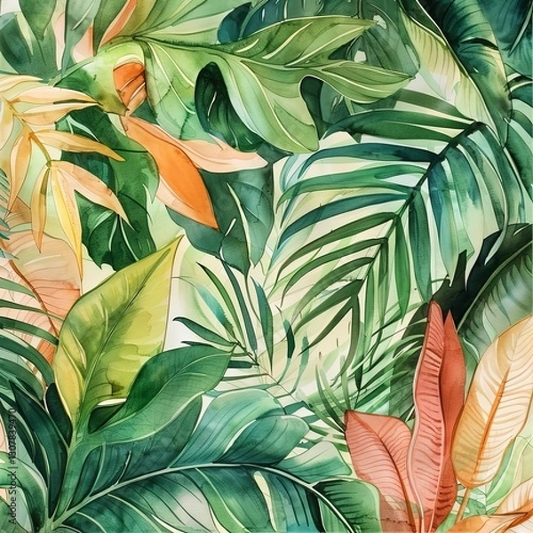 Fototapeta Colorful abstract painting of leaves. The painting is full of life and energy, combines bright and bold colors. Illustration in painted style for cover, card, interior design, brochure or presentation