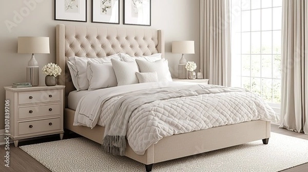 Obraz Cozy bedroom design rendering modern home interior style warm environment wide angle inviting atmosphere