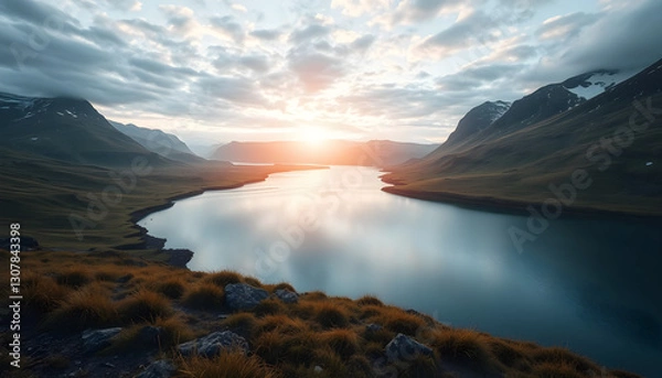 Obraz This image captures the timeless allure of a landscape where land meets water, using future technology to emphasize the beauty of nature's harmony.
