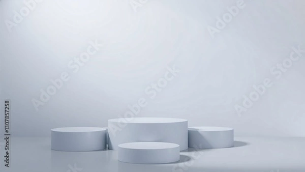 Obraz Minimalist White Cylindrical Display Platforms on Light Grey Background