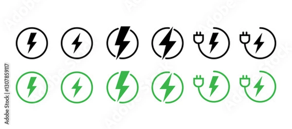 Fototapeta charging icon set. energy symbol. charging. lightning and power cord icon. electricity vector. charging symbol. battery vector. charging.