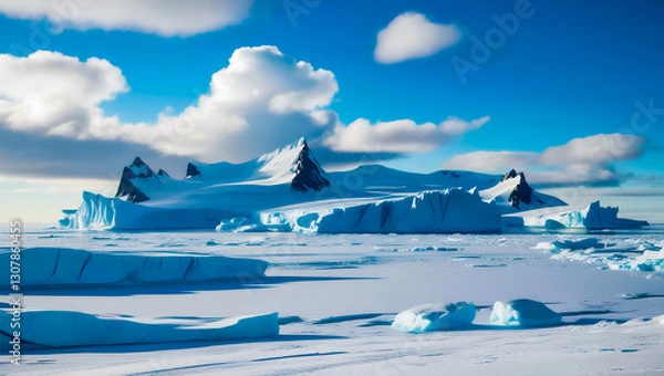Obraz Frozen Arctic Majesty Pristine Glaciers & Icy Tundra Expanses, arctic, tundra, frozen, ice, glacier, snow, mountains, wilderness, polar, pristine, landscape, cold, icy, remote, vast, serene
