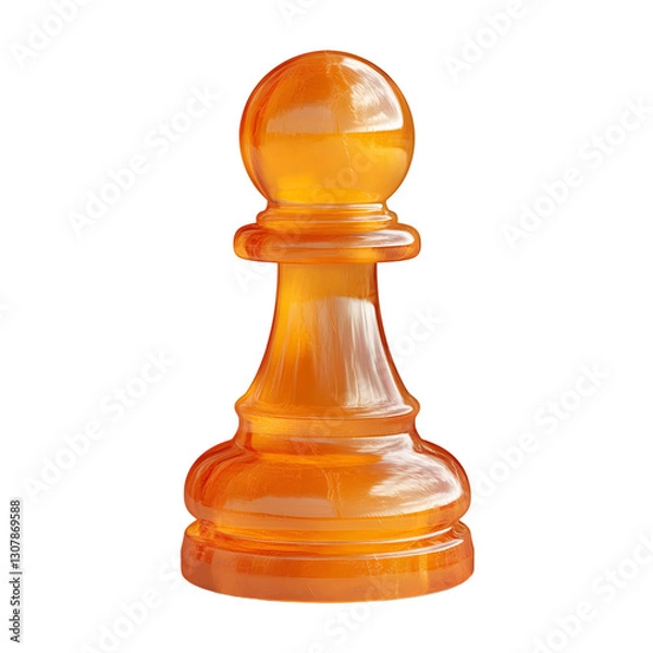 Fototapeta A high-quality 3D-rendered image of a translucent amber chess pawn, isolated on a white background