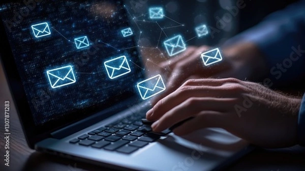 Fototapeta Digital Communication, Person Using a Laptop to Send and Receive Emails.
